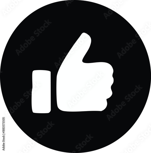 White thumbs up icon inside a black circle a simple flat vector symbol for approval and positive feedback isolated on a white background
