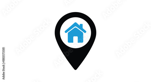 Free Download location marker icon with a blue house inside simple graphic design - GFXLoad