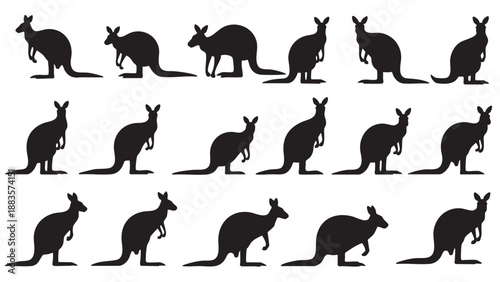 Set of Kangaroo Silhouettes on Transparent Background for Wildlife Illustration