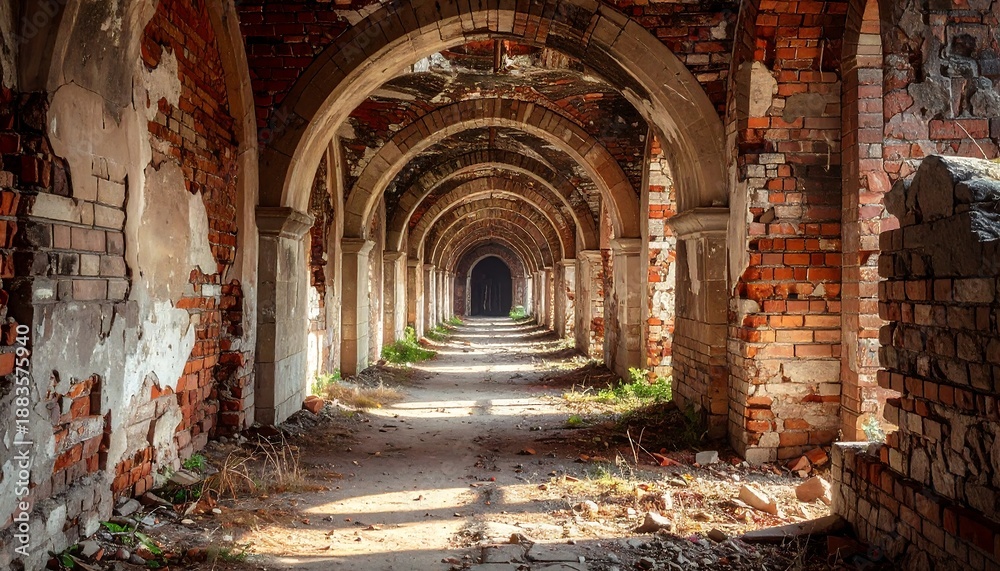 Fototapeta premium Decaying Brick Arches - A Tunnel of Forgotten History.