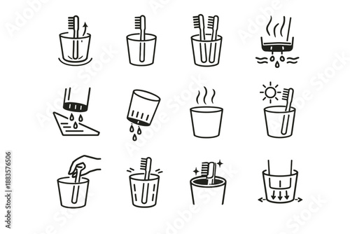 Icons mindful toothbrush storage drying habit drainage icon care holder orientation vector