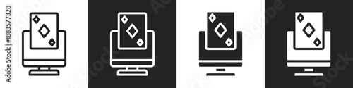 Online Poker Line And Solid Icon In White And Black Background