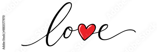 Handdrawn Word Love with Red Heart
