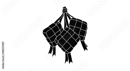 a detailed silhouette illustration of traditional malay kueh hangket