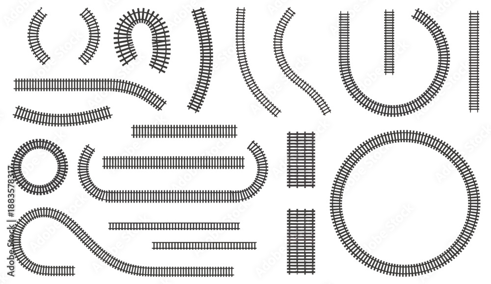 Φωτογραφία Railway Train Track Vector Route Set with Rail Lines, Subway Map Elements, Circu