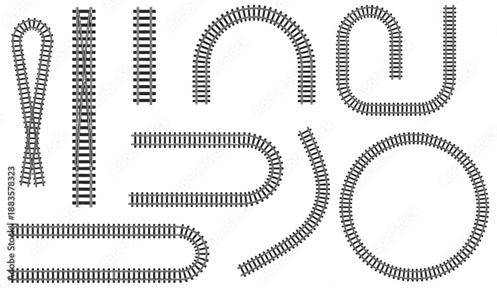 Фотография Railway Train Track Vector Route Set with Rail Lines, Subway Map Elements, Circu