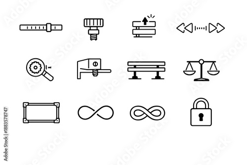 Scale set adjustable mark system durability frame icon bars fit vector minimalist