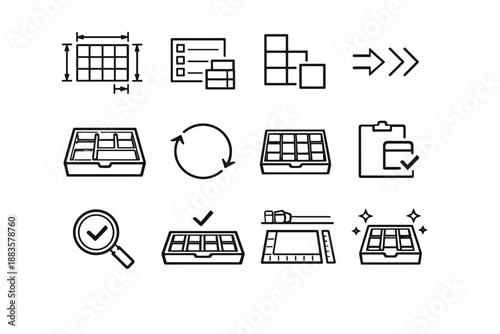 Minimalist layout iteration stamp icon final frame vector grid tray tidy setup