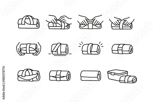 Cue securing around vector reusable bag assurance tidy step tuck motion icon