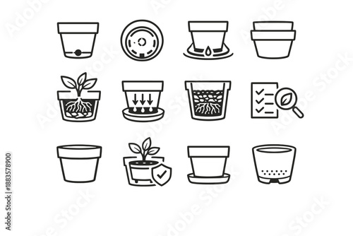 Exit calm clean vector pot container protection requirement plant icon basic iconography