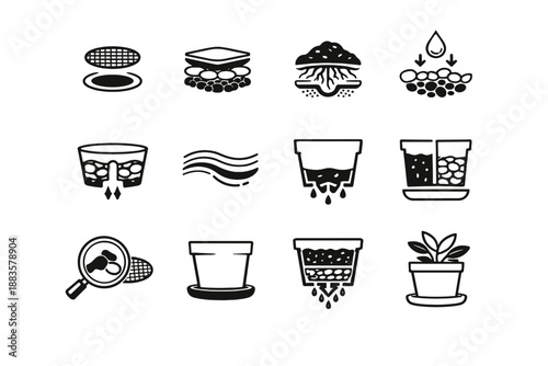 Clog icon prevention pot drainage icons retention tidy plant soil cue vector