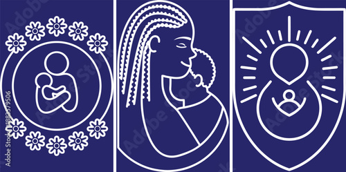 Breastfeeding Support Icons Set, Motherhood Symbols, Infant Nutrition, Lactation Guidance, Baby Care Vector Illustration