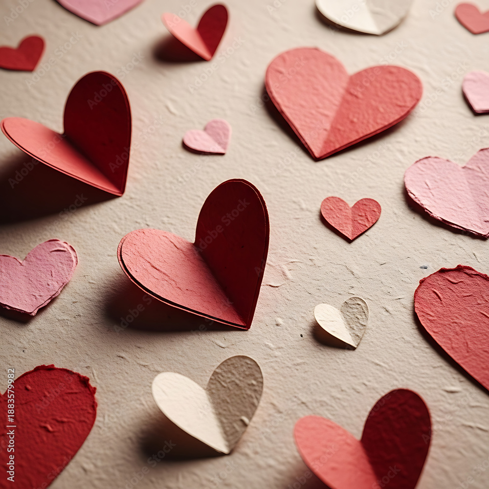 Obraz premium A collection of colorful paper hearts on a textured surface