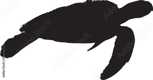 Sea Turtle Silhouette in Simple Elegant Black on White Background for Marine Conservation