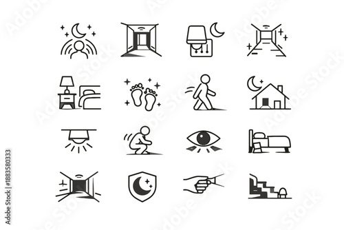 Icons peaceful hallway quiet focus nights nocturnal visibility icon readiness vector basics