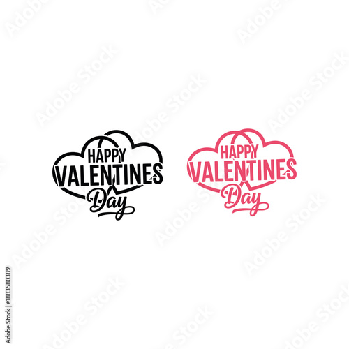 Black and pink Happy Valentine's Day heart-shaped logos on white background
