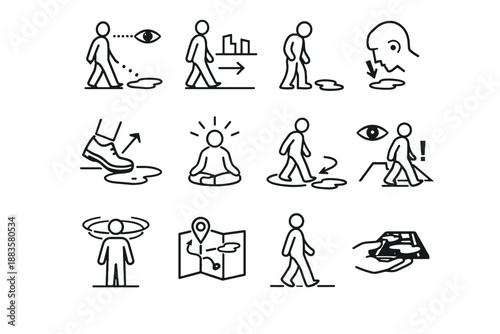 Avoidance forward step ground urban safer focus icon puddle vector awareness habit