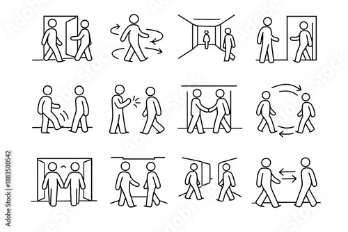 Awareness care icon flow vector smooth minimalist pass courtesy hallway set cue