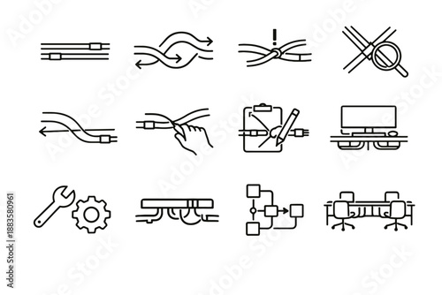Shared cleaner intersection path cable desk design vector awareness routing icons calm
