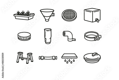 Tank collector drip tray planter shade rainwater vector icon minimalist insert spout