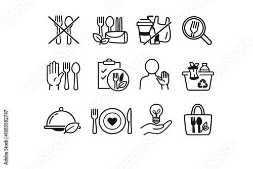 Habit utensil icon clarity friendly calm dining reduction eco prevention vector waste