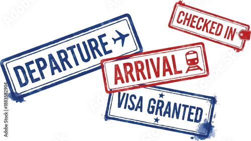 Travel stamps vector set for passport and travel documents
