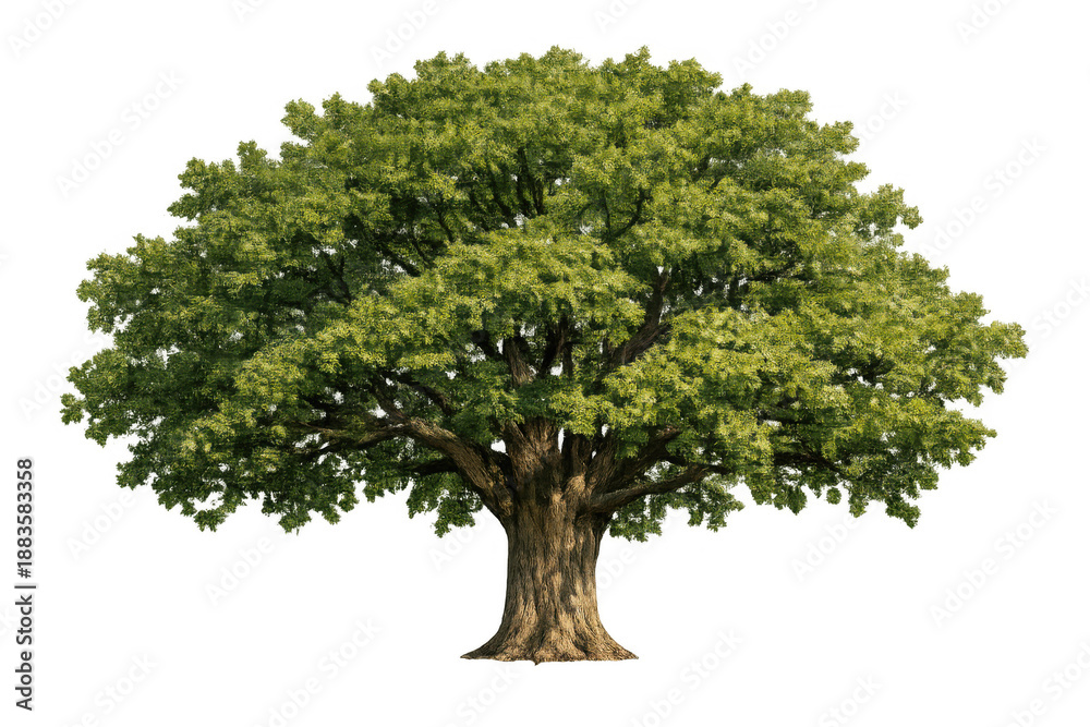 Fototapeta premium Green foliage oak tree on transparent background providing natural element for design and environmental themes