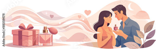 Abstract Perfume Gift. Abstract romantic scene expressing fragrance as a gift through flowing scent lines and soft shapes, modern