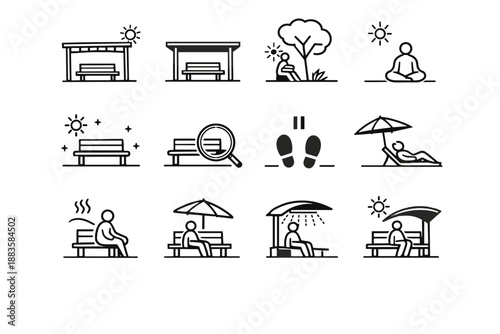 Icon spot cue heat icons bench vector shade step seating urban pause
