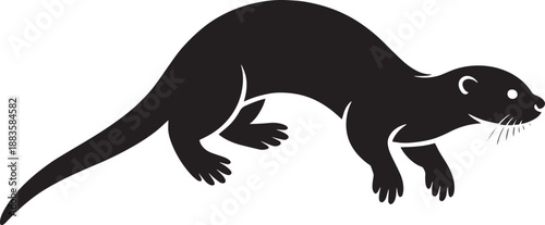 Black Weasel Silhouette in Simple Modern Style with High Contrast Lighting on White Background for Wildlife Illustration