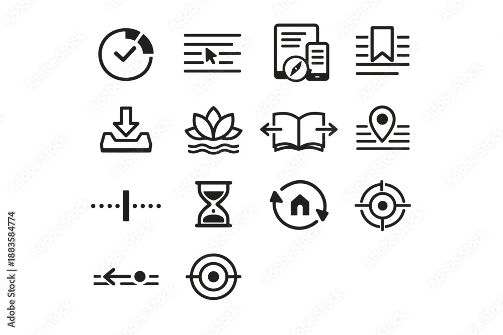 Fototapeta premium Session reading focus orientation retention icon state digital step vector position indicator