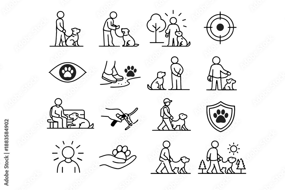 Obraz premium Presence clarity animal outings care vector icons mindful eye awareness walking icon