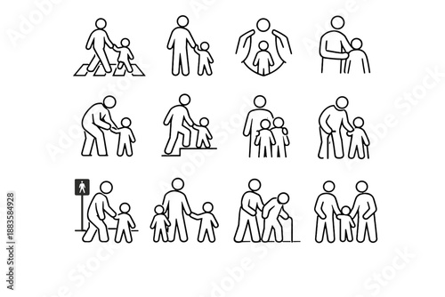 Attentive clarity step child crossing vulnerable guardian vector icons urban safety icon