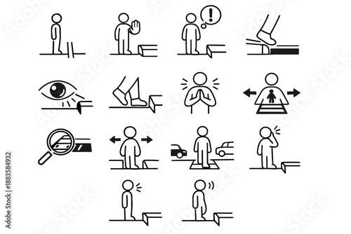 Icon safe boundary assessment habit urban crossing icons stop step vector preparation