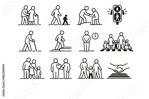 Crossing focus respect kindness age icons urban cue icon vector inclusive