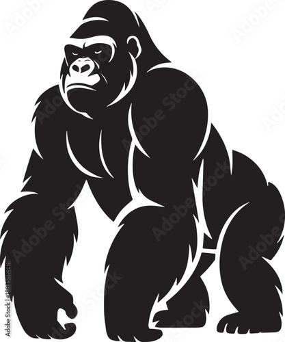 Gorilla Silhouette in Powerful Stance with Dramatic Lighting on White Background for Wildlife Conservation