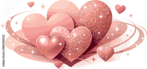 Glittering Heart Composition. Abstract romantic composition built from glittering heart forms and gentle sparkle motion, modern