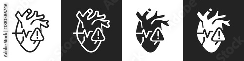 Heart Disease Line And Solid Icon In White And Black Background