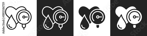 Blood Pressure Line And Solid Icon In White And Black Background