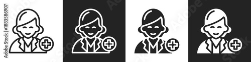 Doctor Line And Solid Icon In White And Black Background