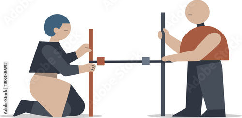 Image Generation. Two abstract geometric figures arrange and align boundary lines between themselves as structure solidifies