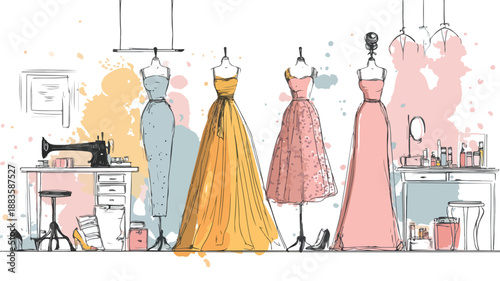 Elegant Dress Boutique Design Concept Vector Illustration