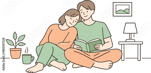 Calm Cozy Companionship. Two friends meet after work, standing together and greeting calmly at the end of the day, minimalist flat