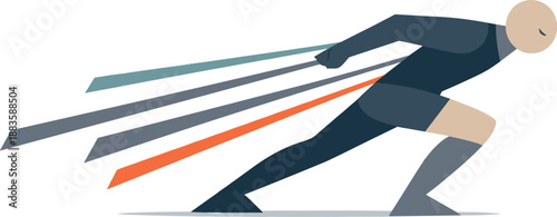 Image Generation. Single abstract geometric human figure leans forward as stretched cables extend further conveying tension and