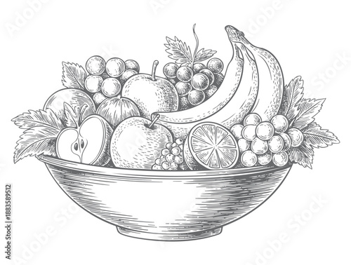 Foto Vintage botanical fruit arrangement in wicker basket illustration