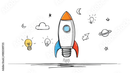 Rocket Bulb Design Concept Vector Art & Illustration