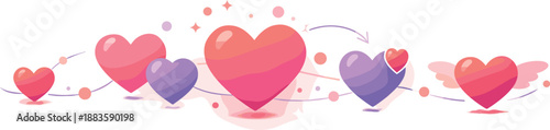 Abstract Heart Connections. Abstract heart reactions connected by subtle motion cues and spacing, modern flat vector illustration