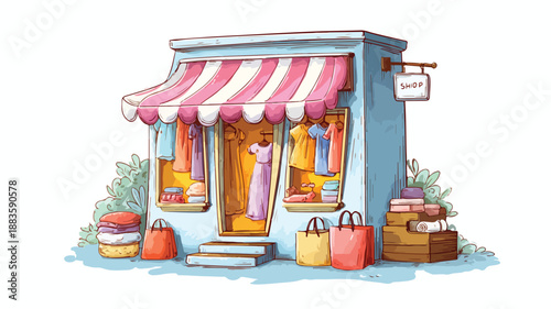 Cartoon Style Vector Illustration of Shopping Cart for E-commerce Business