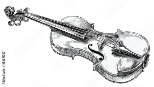 Elegant Violin Clipart Vector with Outline Isolated on White Background