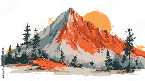 Stunning Volcanic Mountain Landscape Vector Illustration for Creative Projects